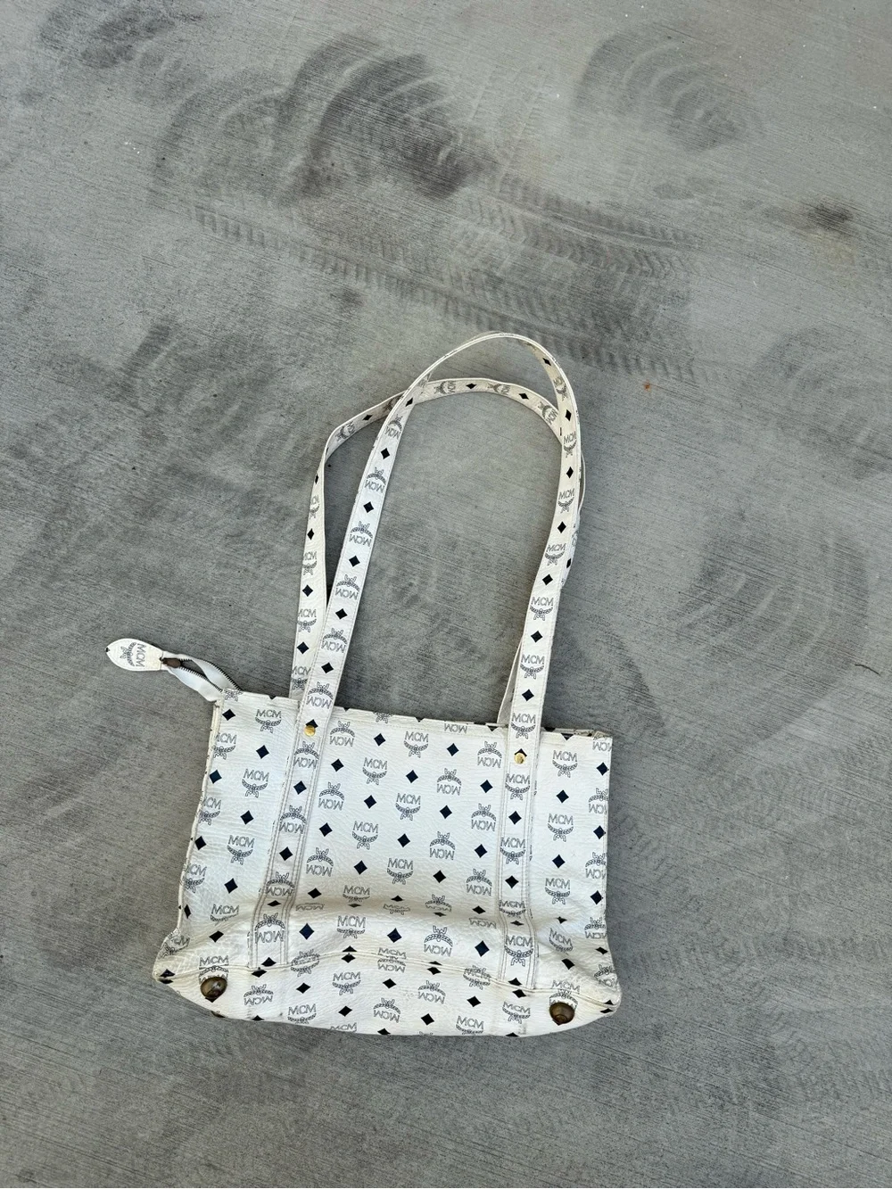 MCM White Logo-Print Double-Handle Tote